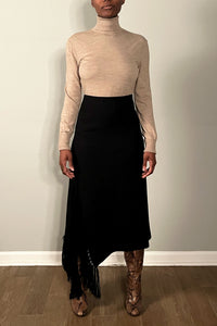 Jean Paul Gaultier Black Wool Fringe Skirt With Slit