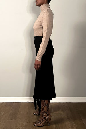Jean Paul Gaultier Black Wool Fringe Skirt With Slit