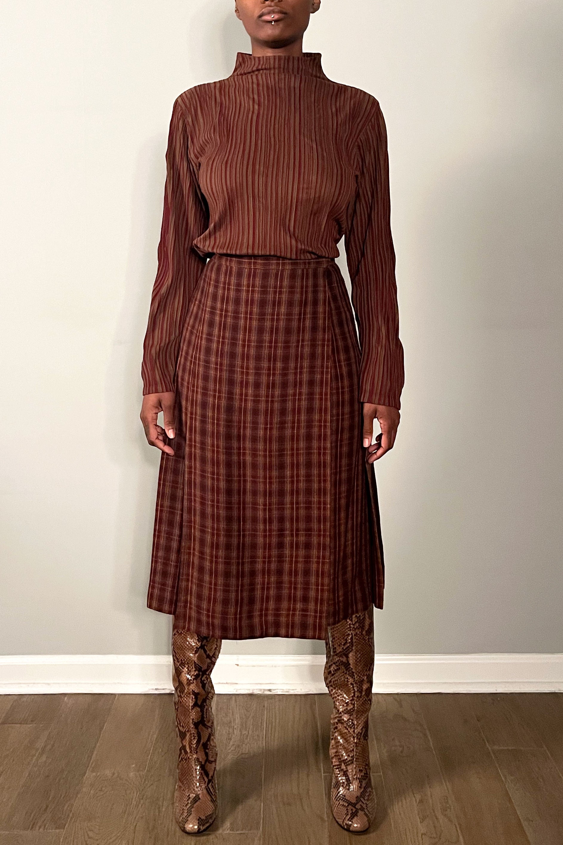 Saint Laurent Plaid Wool Skirt