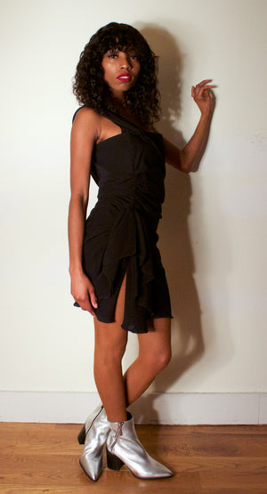 Valentino black silk crepe mini dress