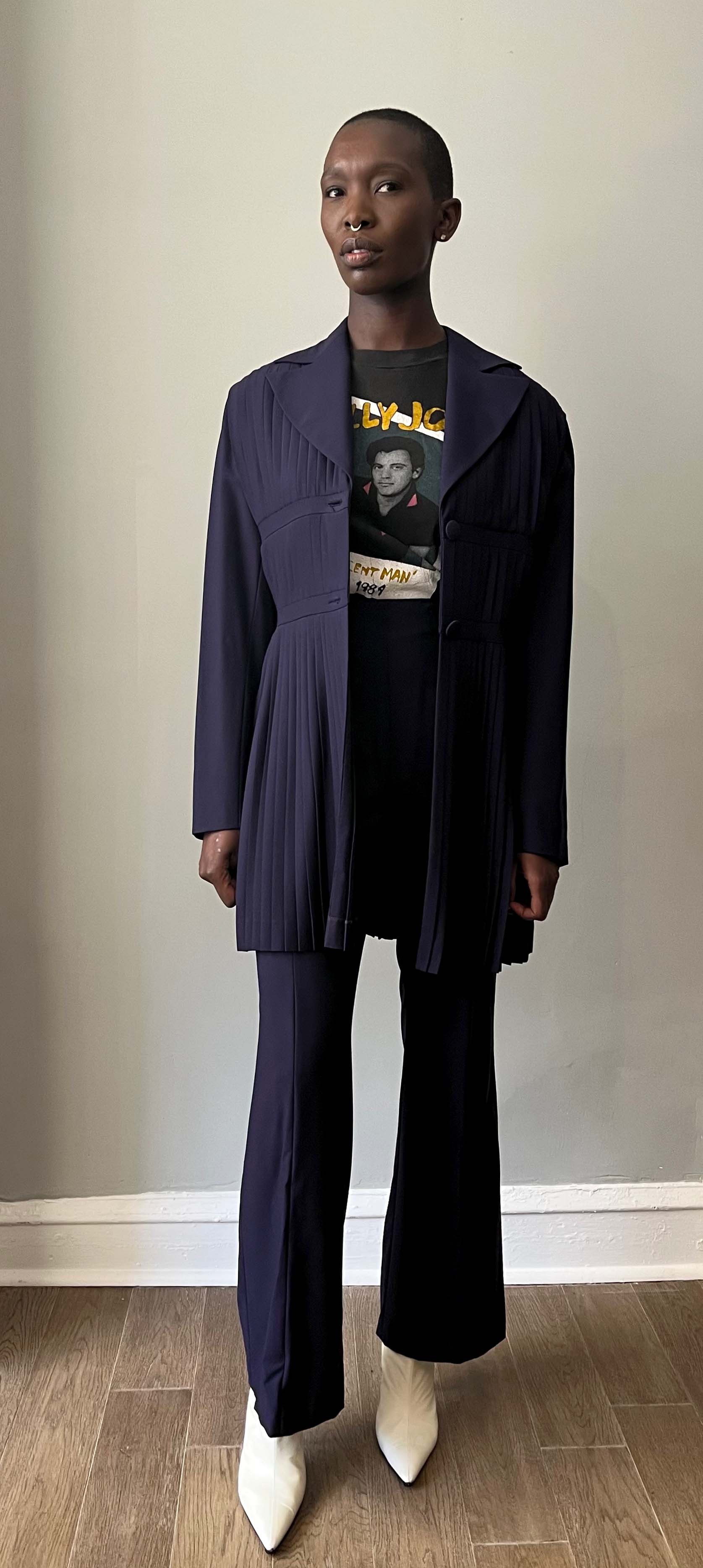 Jacques Molko Paris purple wool pleated pant suit