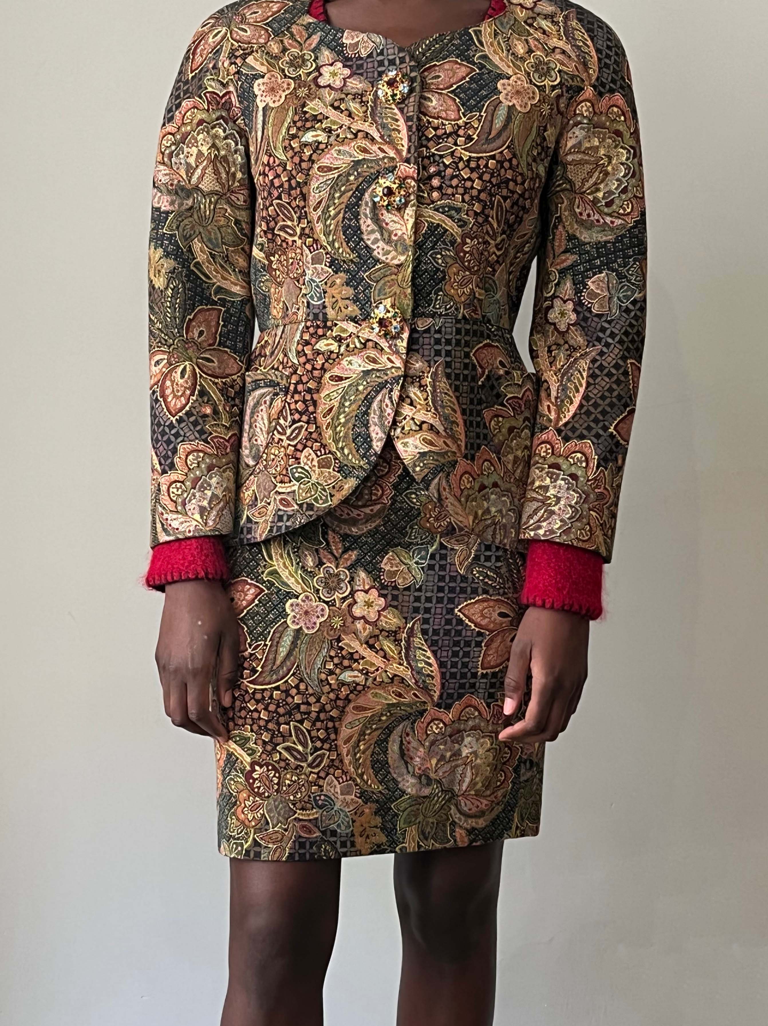 Christian Lacroix floral print cotton blend skirt suit