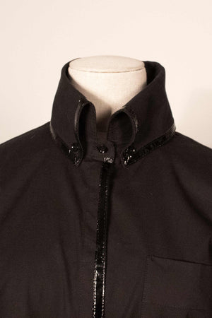 McQueen black patent leather trim button-down shirt