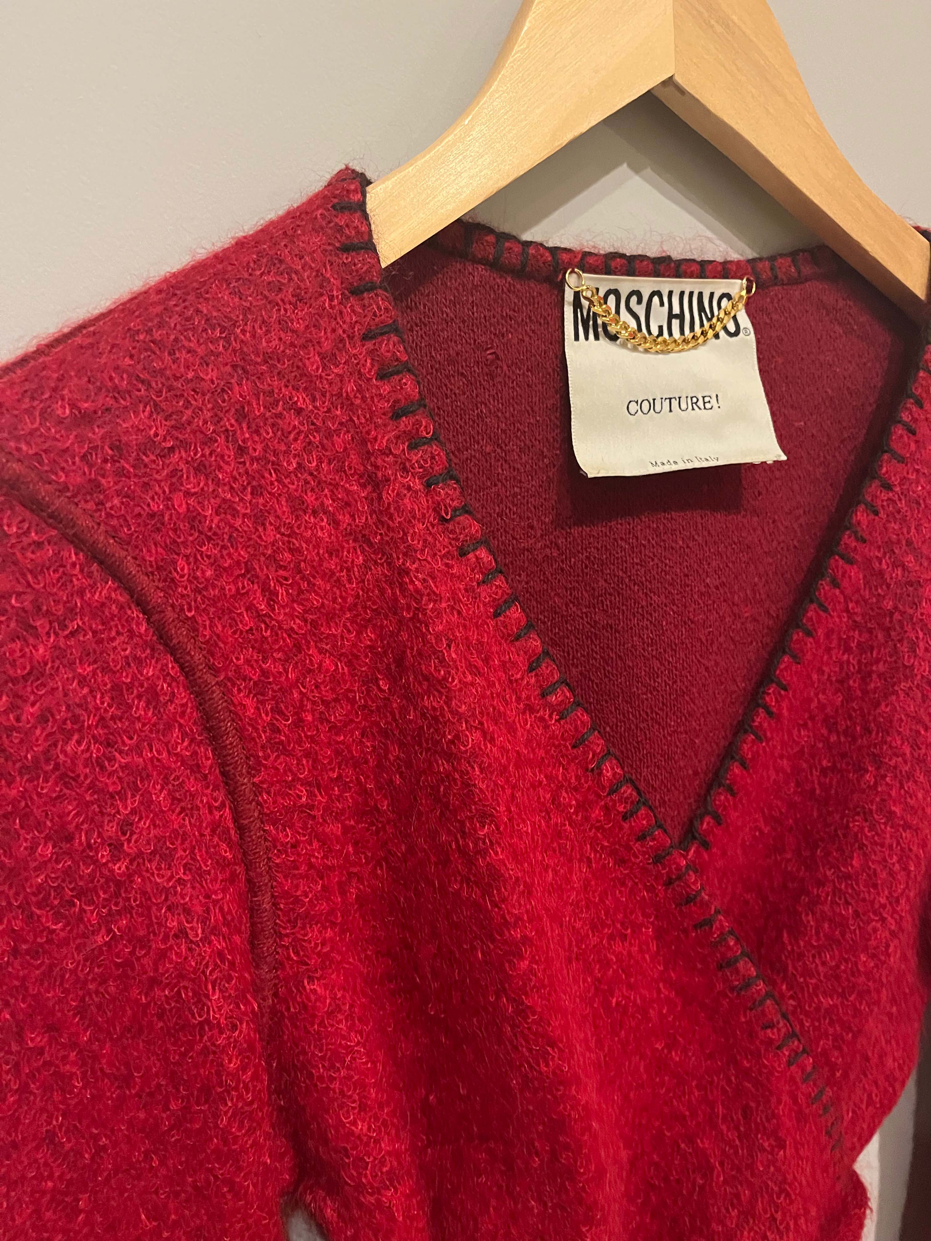 Moschino Couture red mohair blend wrap top