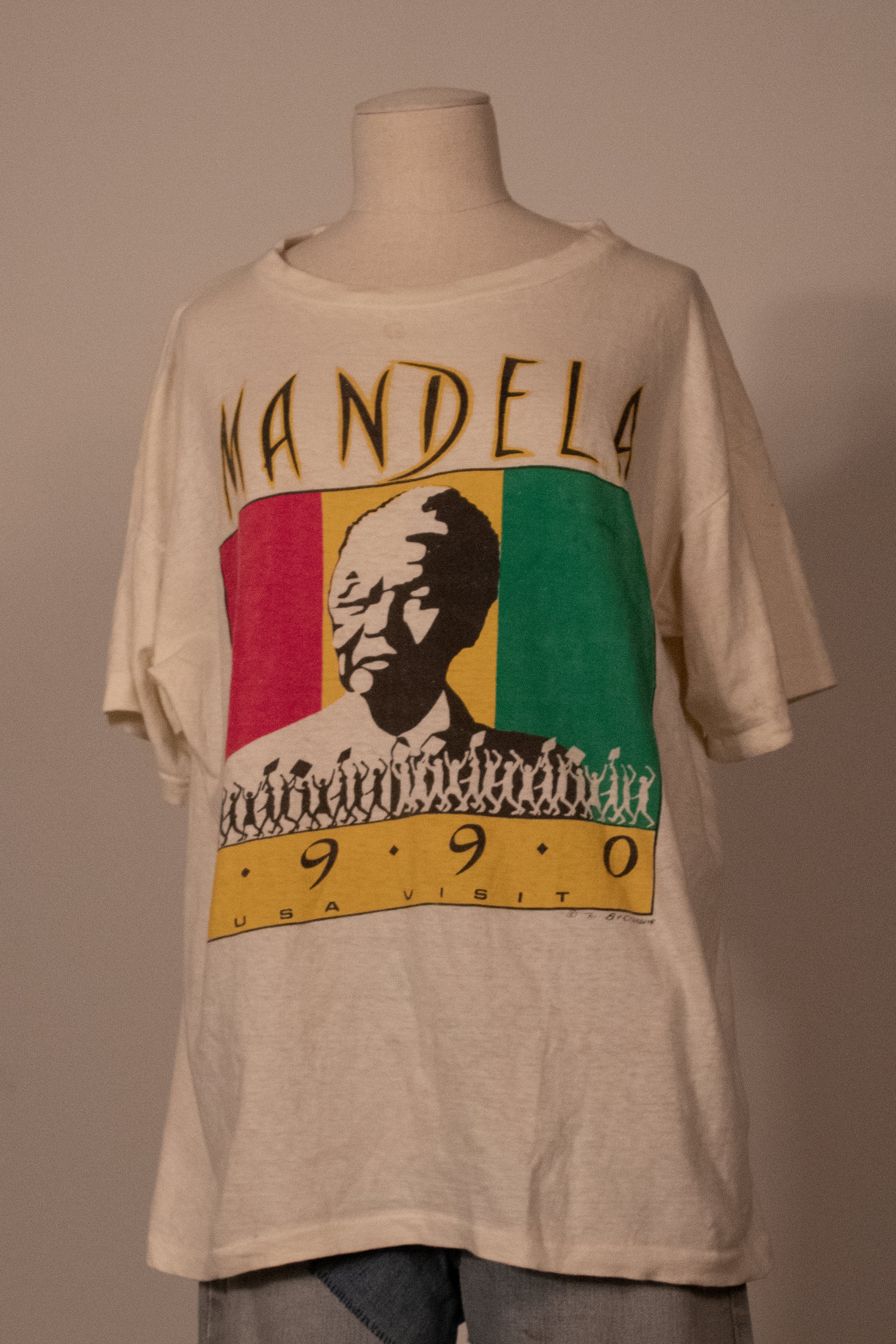 Nelson Mandela 1990 USA visit printed white cotton tee