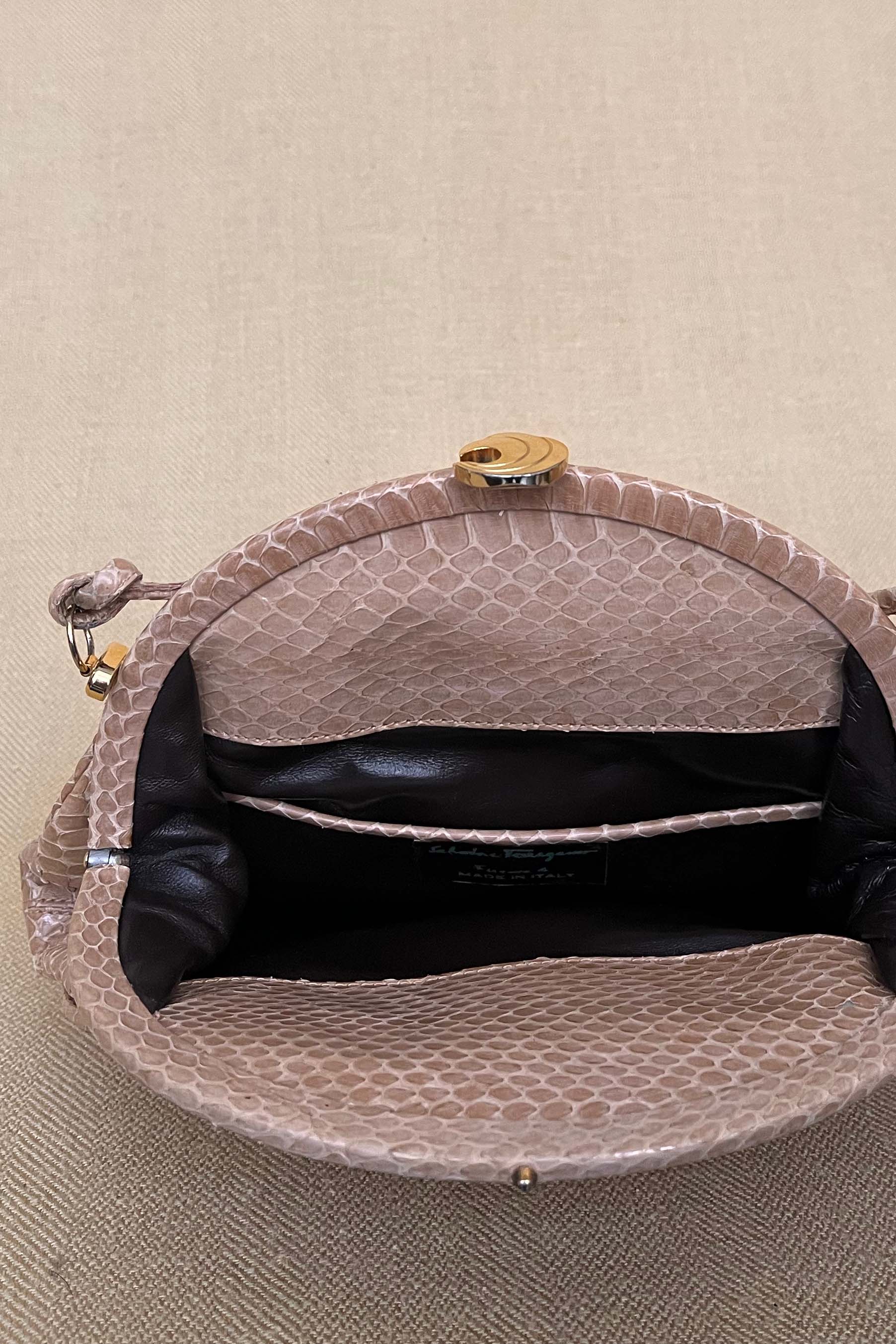 Salvatore Ferragamo beige python shoulder bag