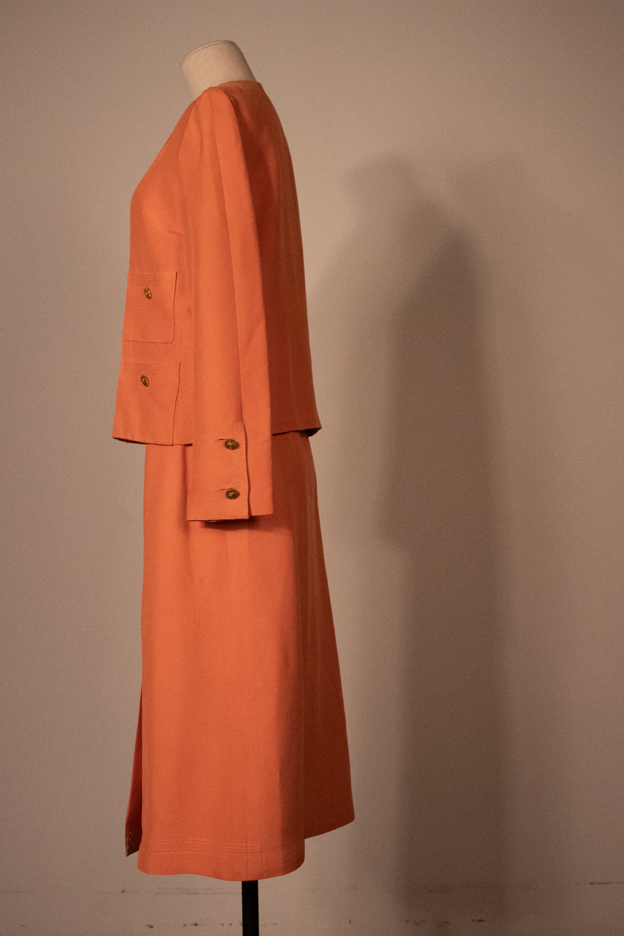 Chanel peach silk skirt suit