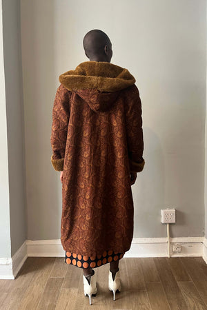 Byblos Brown Paisley Faux Fur Lined Coat