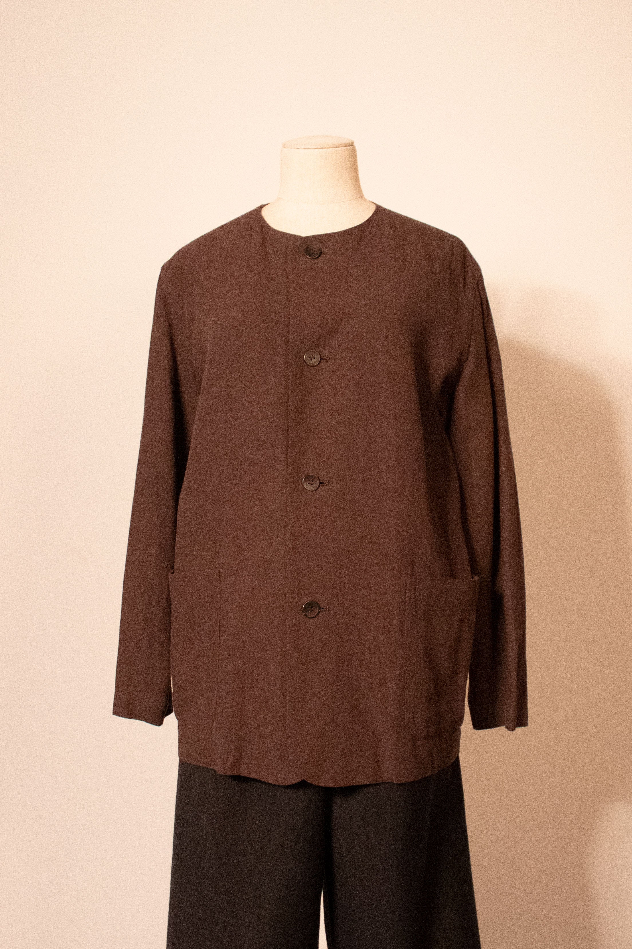 Miyake Plantation brown linen 2-pocket jacket