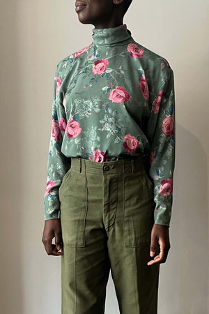 Ungaro Green Floral Print Silk Blouse