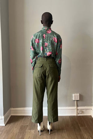 Ungaro Green Floral Print Silk Blouse