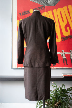 Matsuda brown woven wool skirt suit