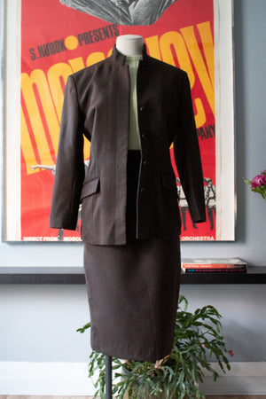 Matsuda brown woven wool skirt suit