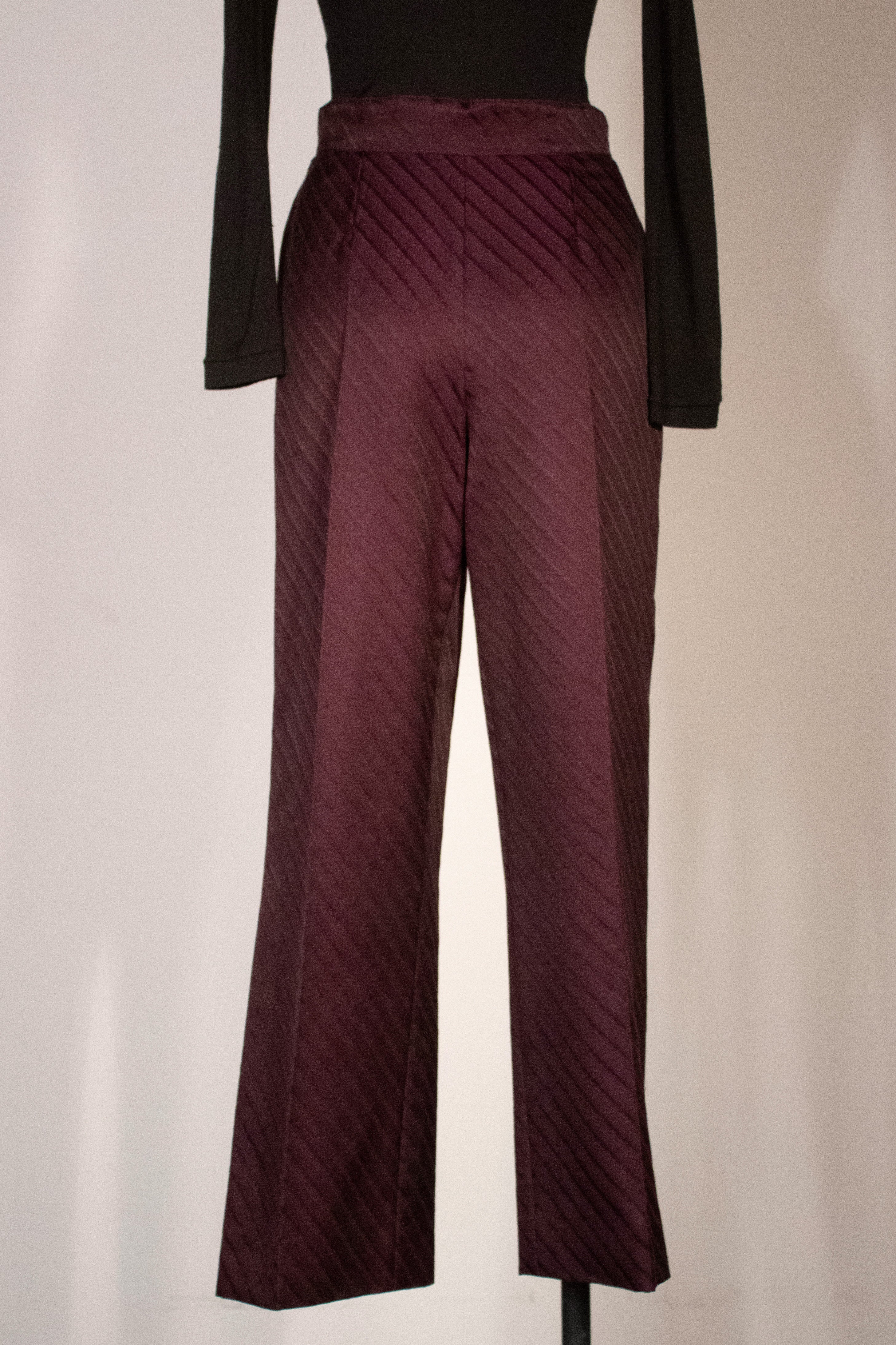 Thierry Mugler Couture eggplant wool-silk striped trousers – Moore 