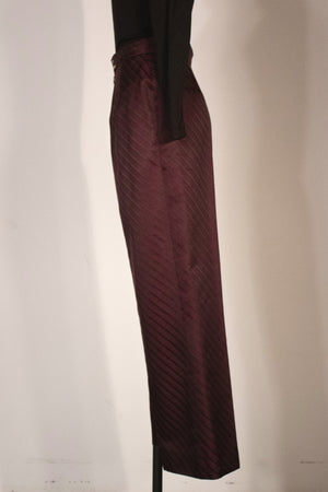Thierry Mugler Couture eggplant wool-silk striped trousers