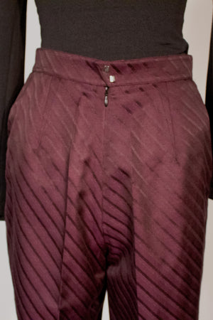 Thierry Mugler Couture eggplant wool-silk striped trousers