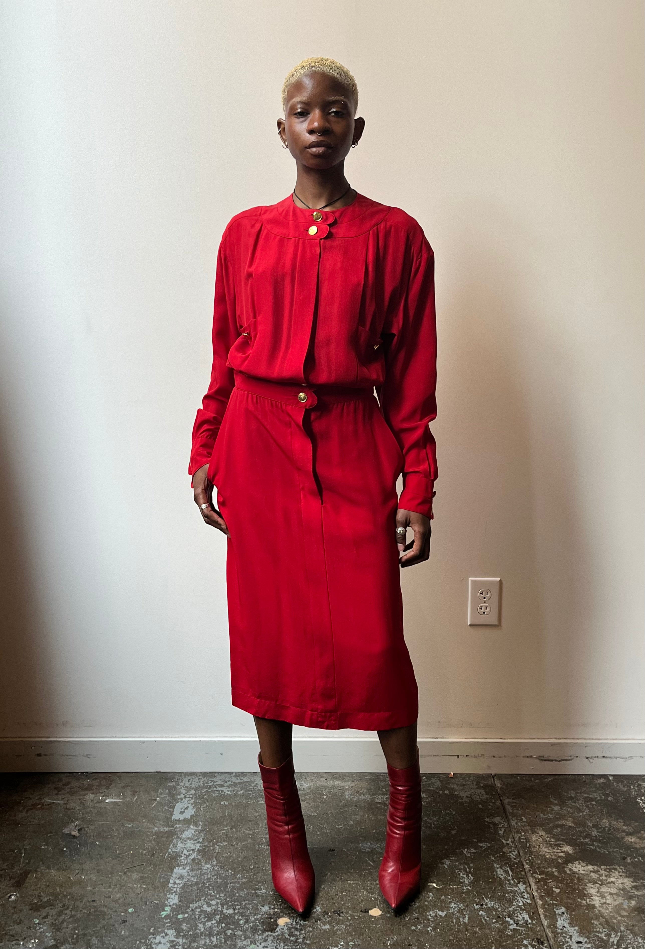 Red silk dress zara on sale
