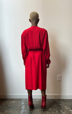 Chanel red silk pleated back dress