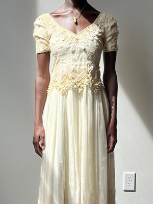 Zandra Rhodes Off-White Silk Blend Evening Gown