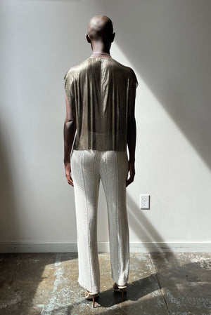 Bill Blass cream silk heavily embellished trousers