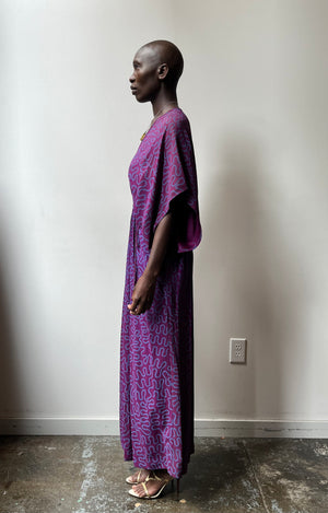Zandra Rhodes Violet Squiggle Print Rayon Crepe Maxi Dress