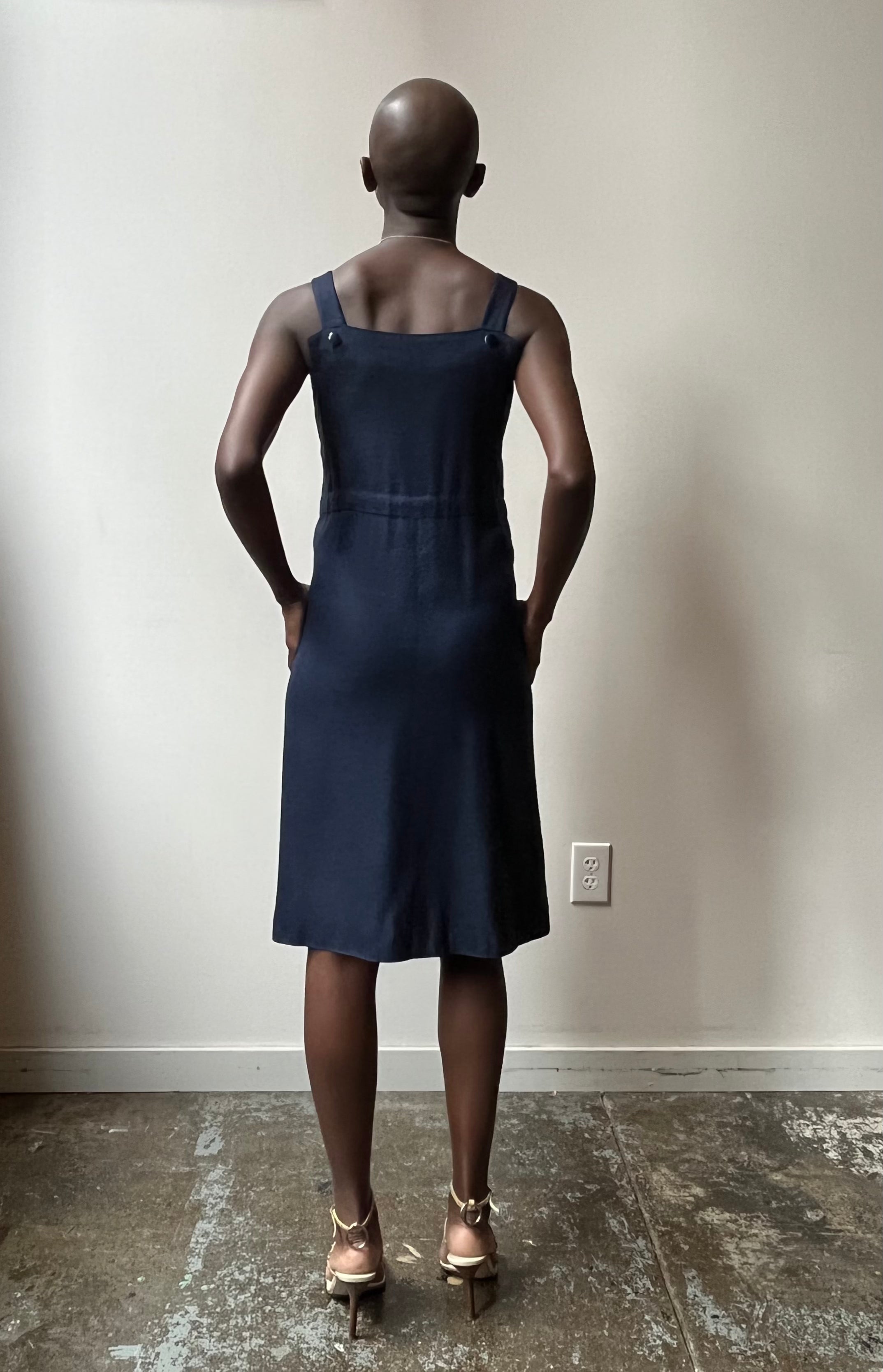 Courreges Navy Woven Rayon Dress