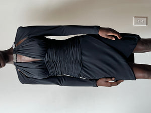 Vicky Tiel Couture Black Rayon Crepe Jersey Ruched Dress