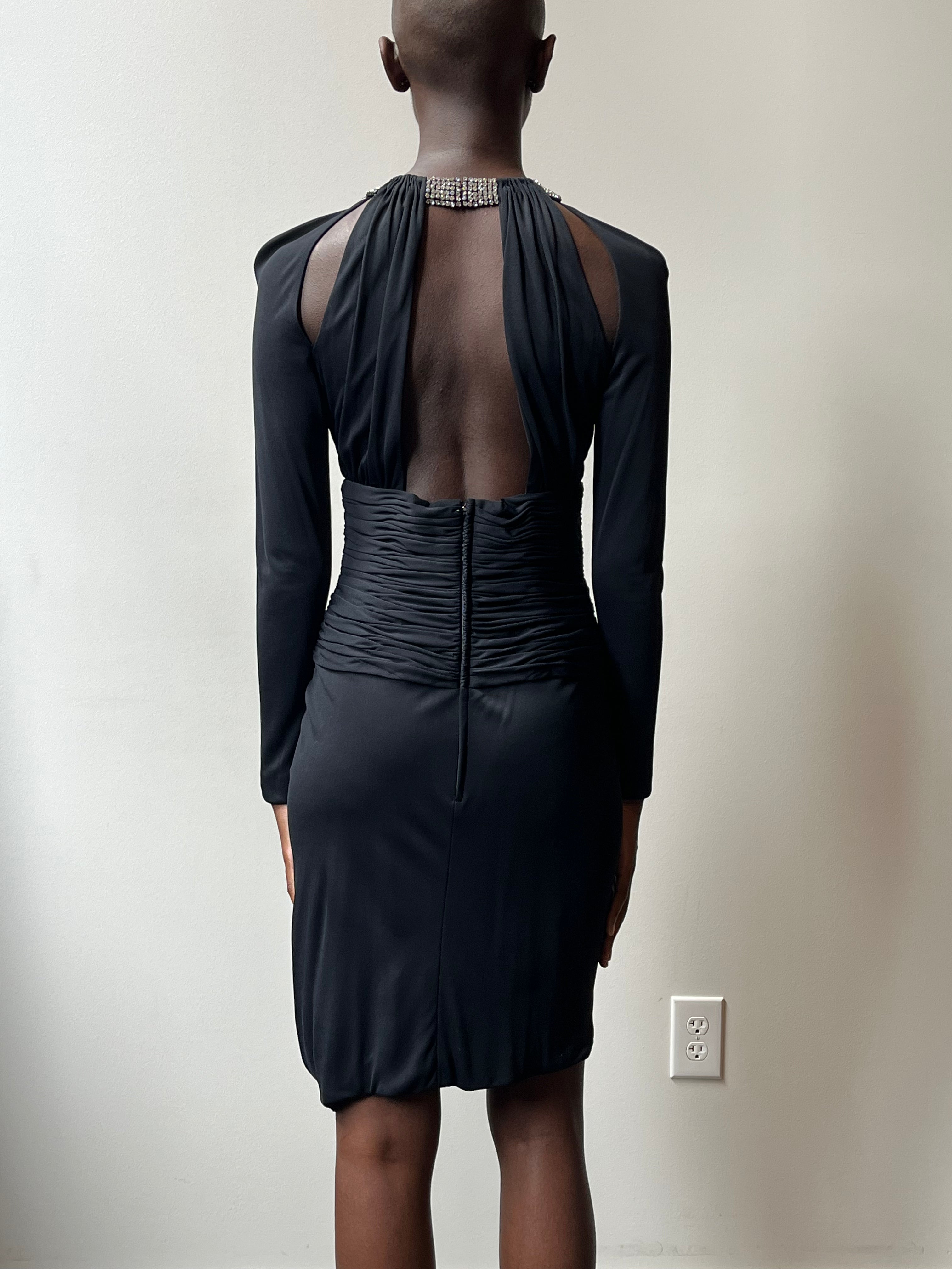 Vicky Tiel Couture Black Rayon Crepe Jersey Ruched Dress