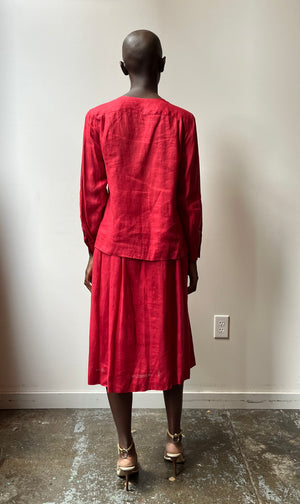 Calvin Klein red linen pleated skirt set