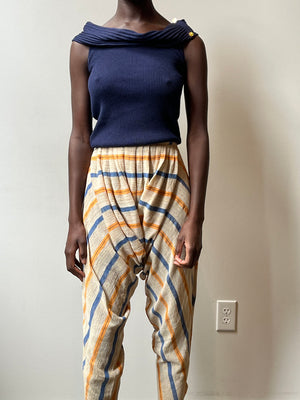 Norma Kamali New York beige striped linen blend harem pants