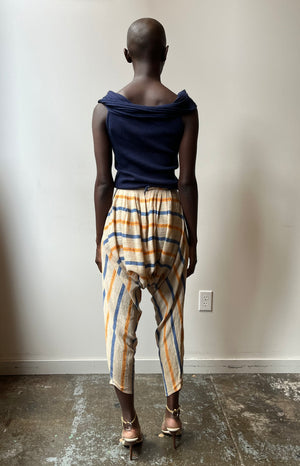 Norma Kamali New York beige striped linen blend harem pants