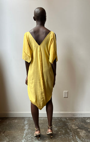 Norma Kamali New York yellow linen blend jumpsuit