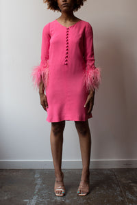 Bonwit Teller Pink Rayon Feather-trim Dress