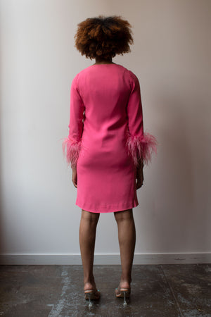 Bonwit Teller Pink Rayon Feather-trim Dress