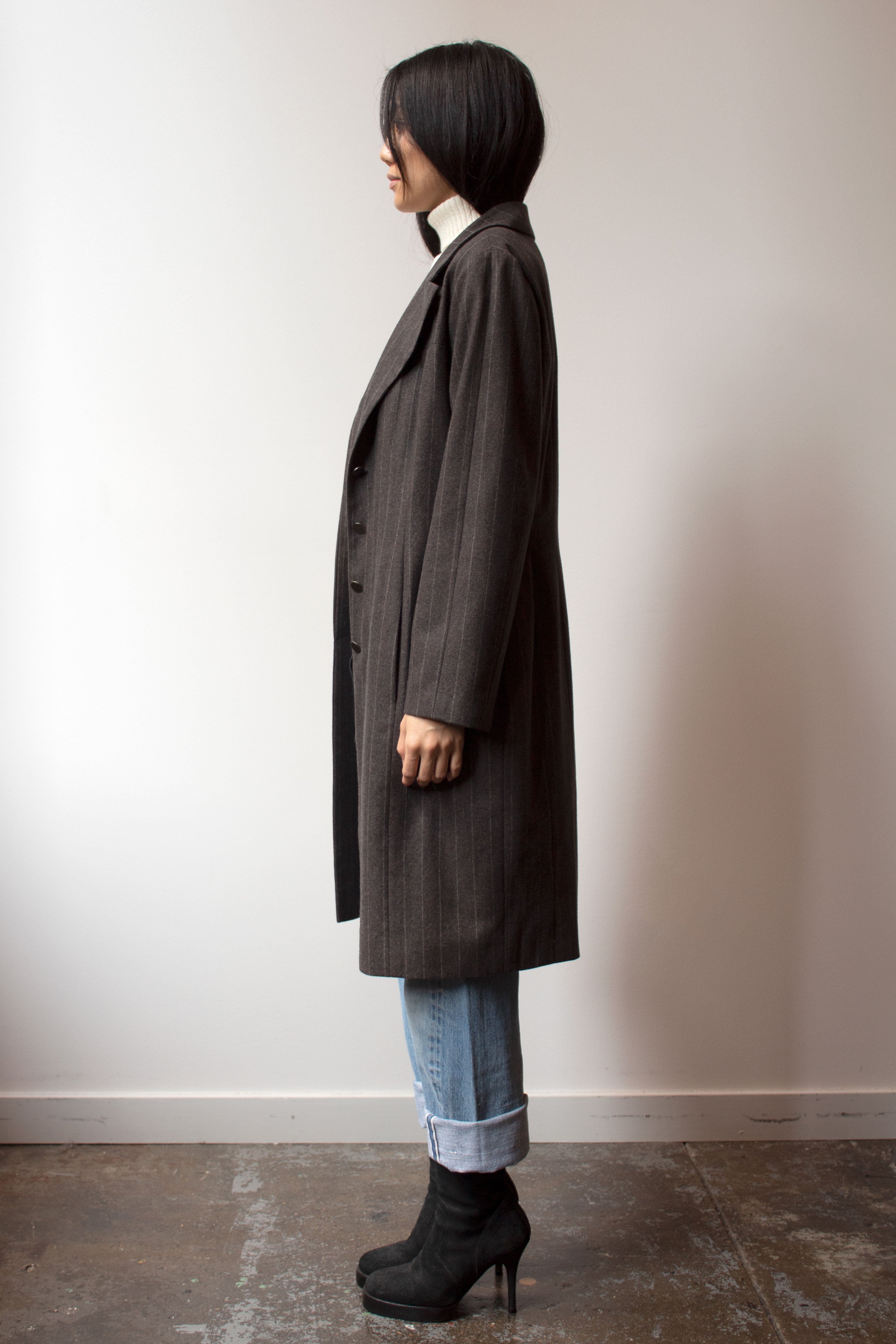 Chanel grey pinstripe overcoat