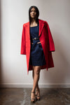 Yves Saint Laurent red double breasted trench with black trim