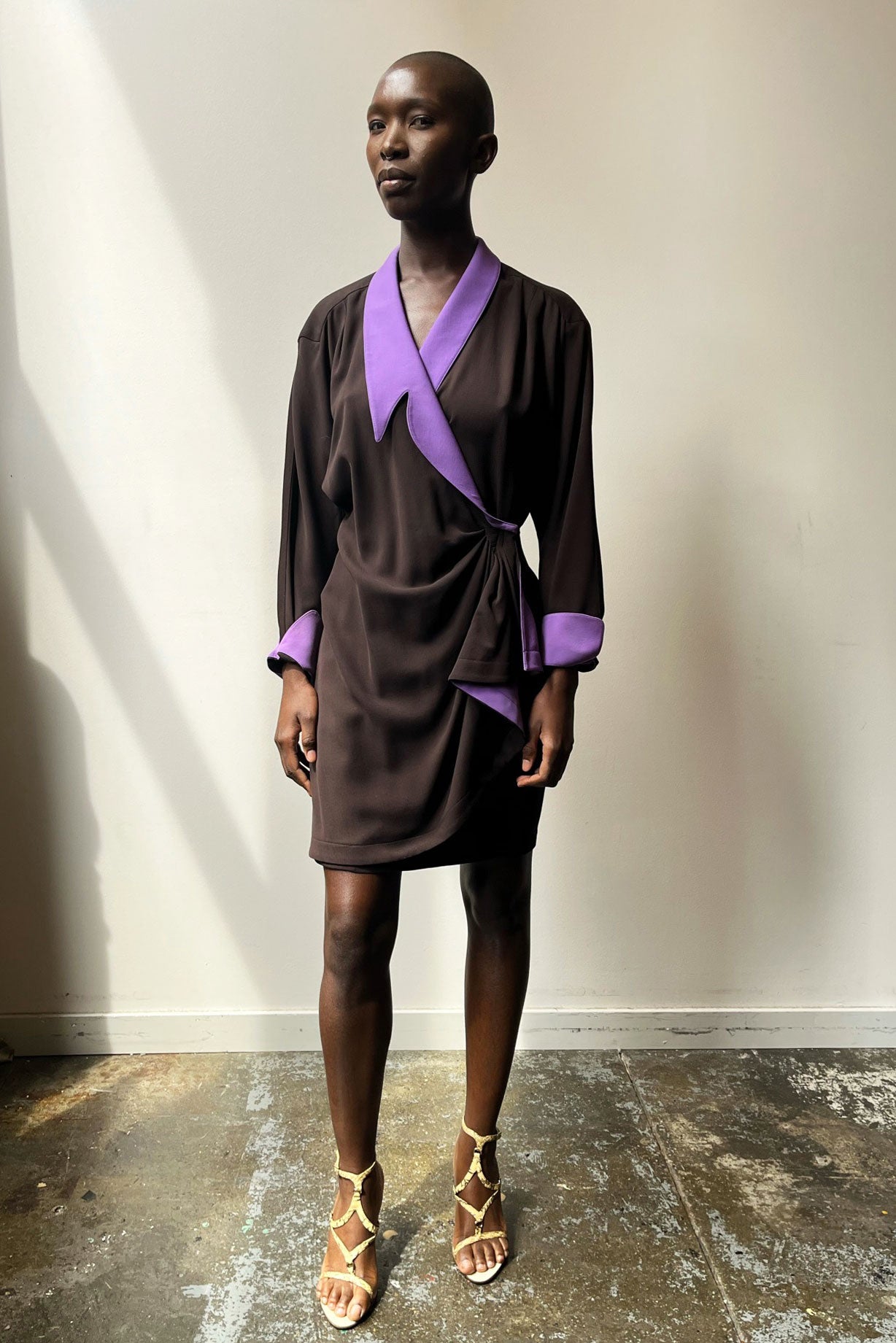 Thierry Mugler brown wool faux wrap dress – Moore Vintage Archive Thierry Mugler brown wool faux wrap dress – Moore Vintage Archive