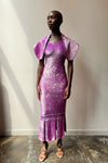 Vintage 1960s purple rayon crochet gown with matching shawl