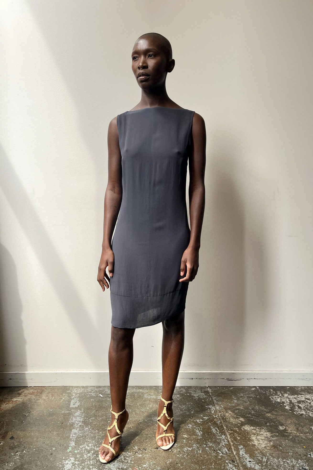 Costume National grey silk crepe backless shift dress Moore Vintage Archive Costume National grey silk crepe backless shift dress Moore Vintage Archive