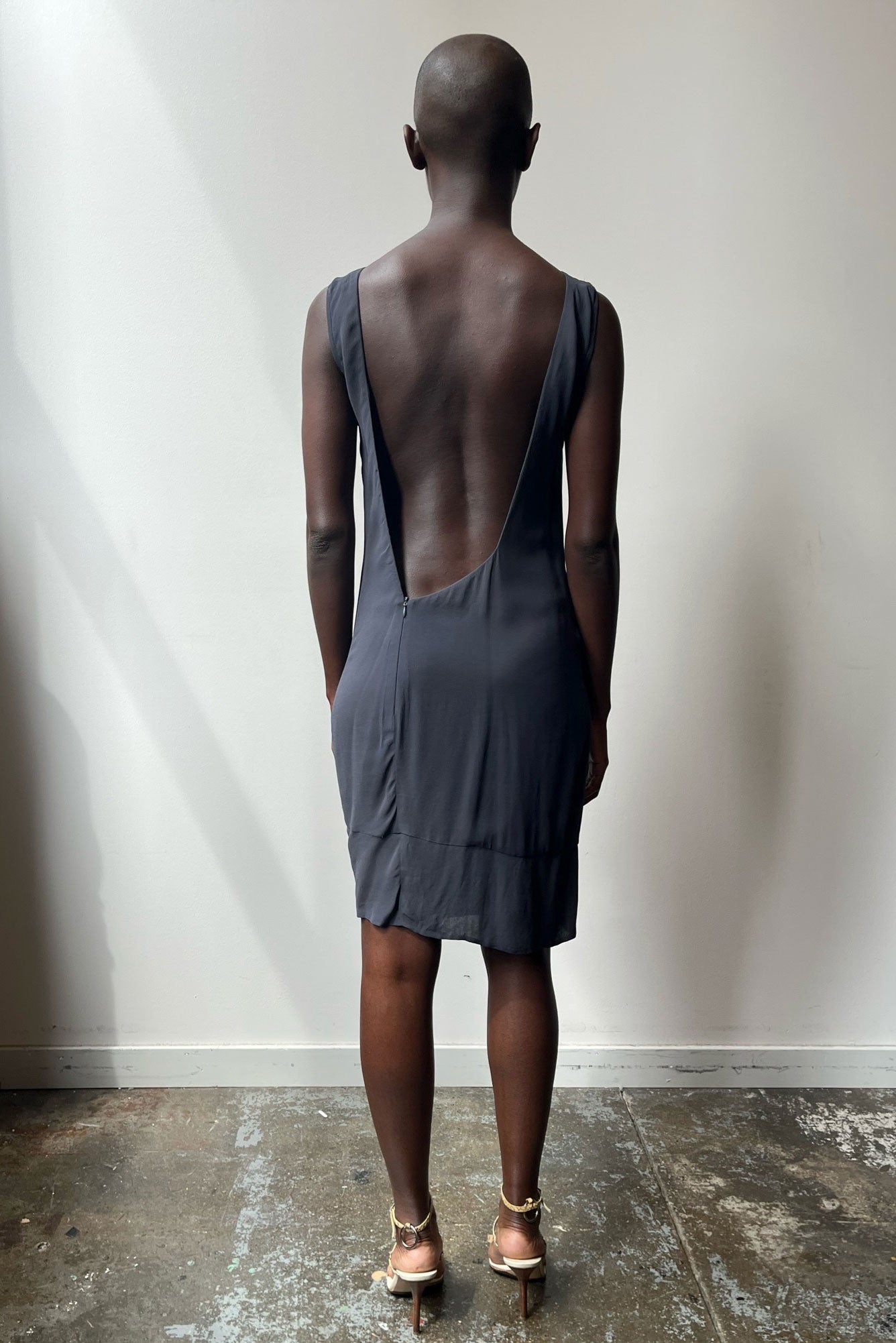 Costume National grey silk crepe backless shift dress Moore Vintage Archive Costume National grey silk crepe backless shift dress Moore Vintage Archive