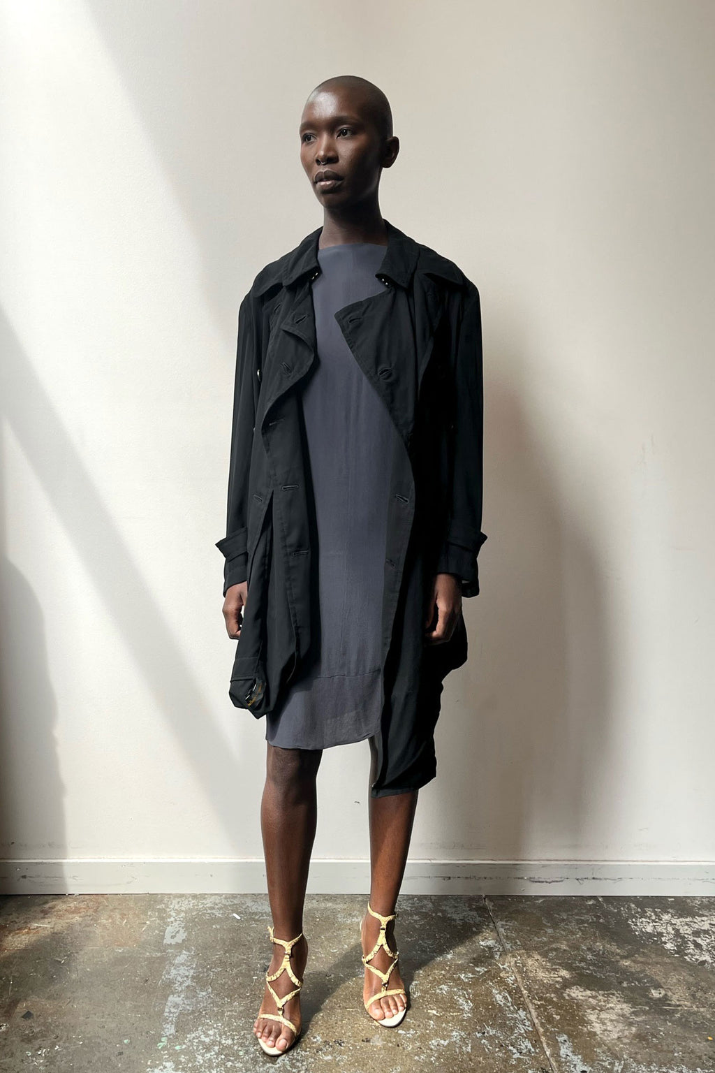 Comme des Garcons black woven chiffon sheer trench