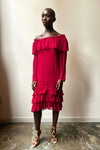 Chanel Couture fuchsia silk off-the-shoulder dress