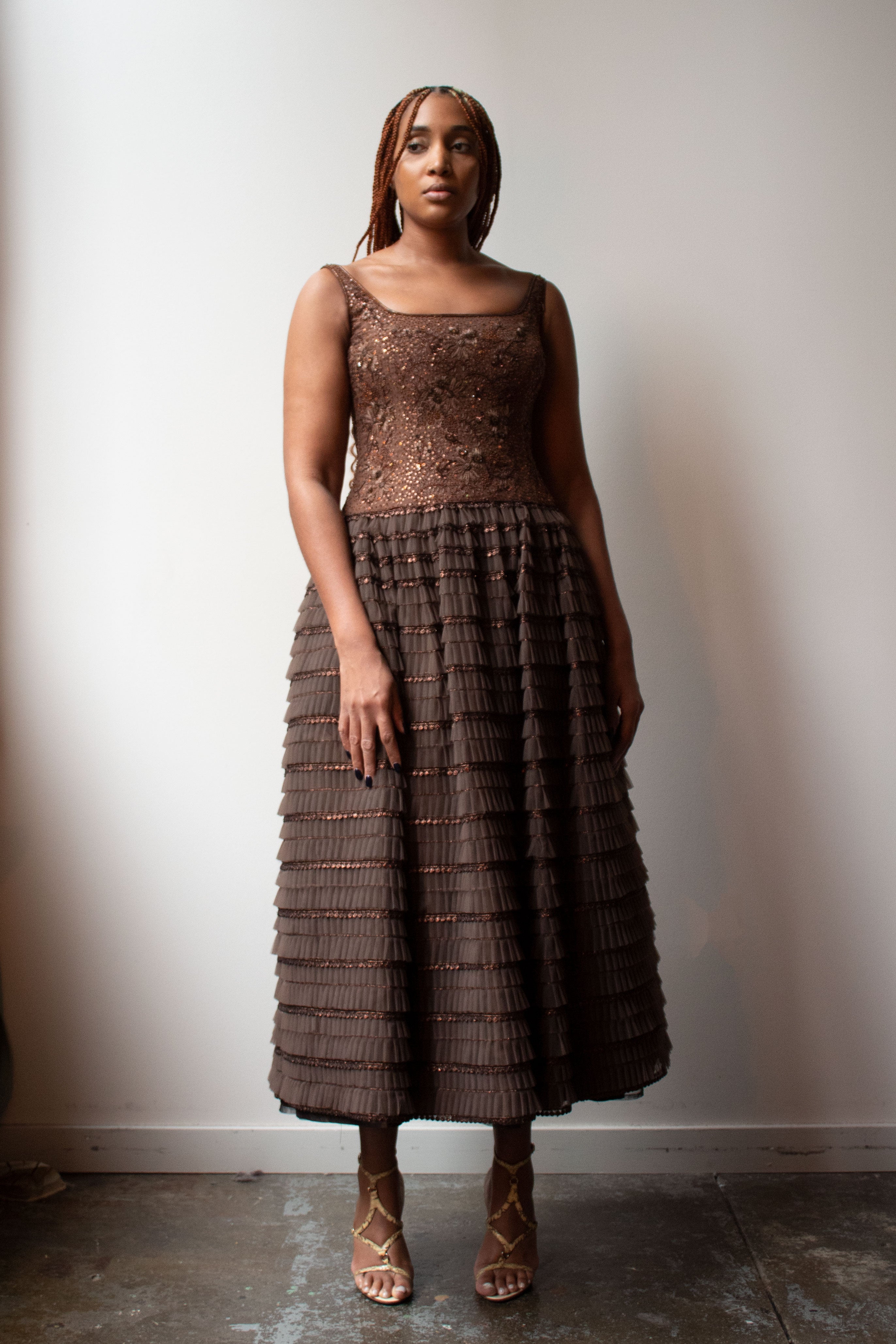 Escada Couture brown beaded gown Moore Vintage Archive Escada Couture brown beaded gown Moore Vintage Archive