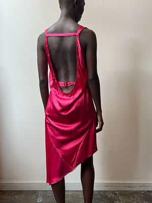 Alexander McQueen fuchsia silk backless dress
