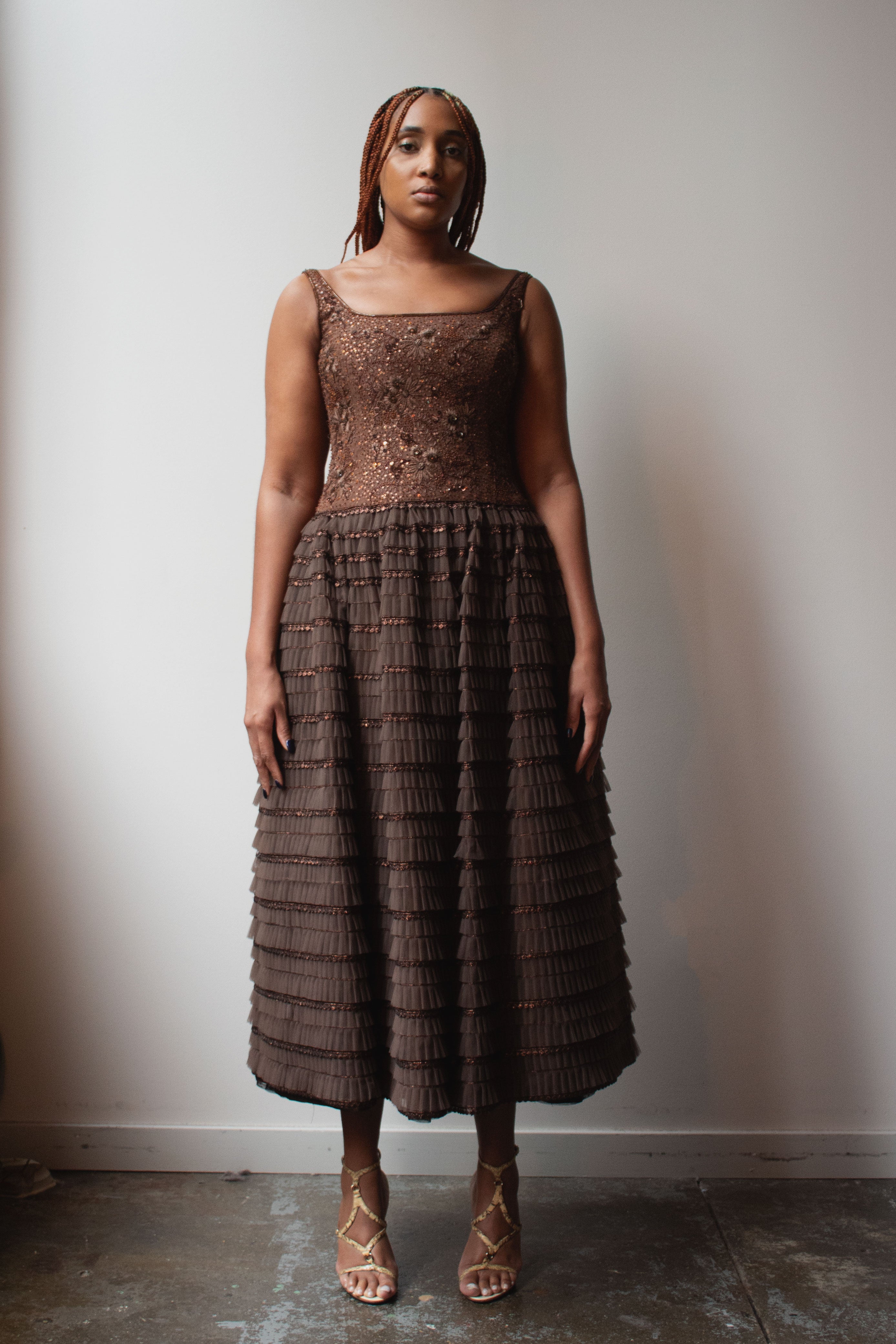 Escada Couture brown beaded gown