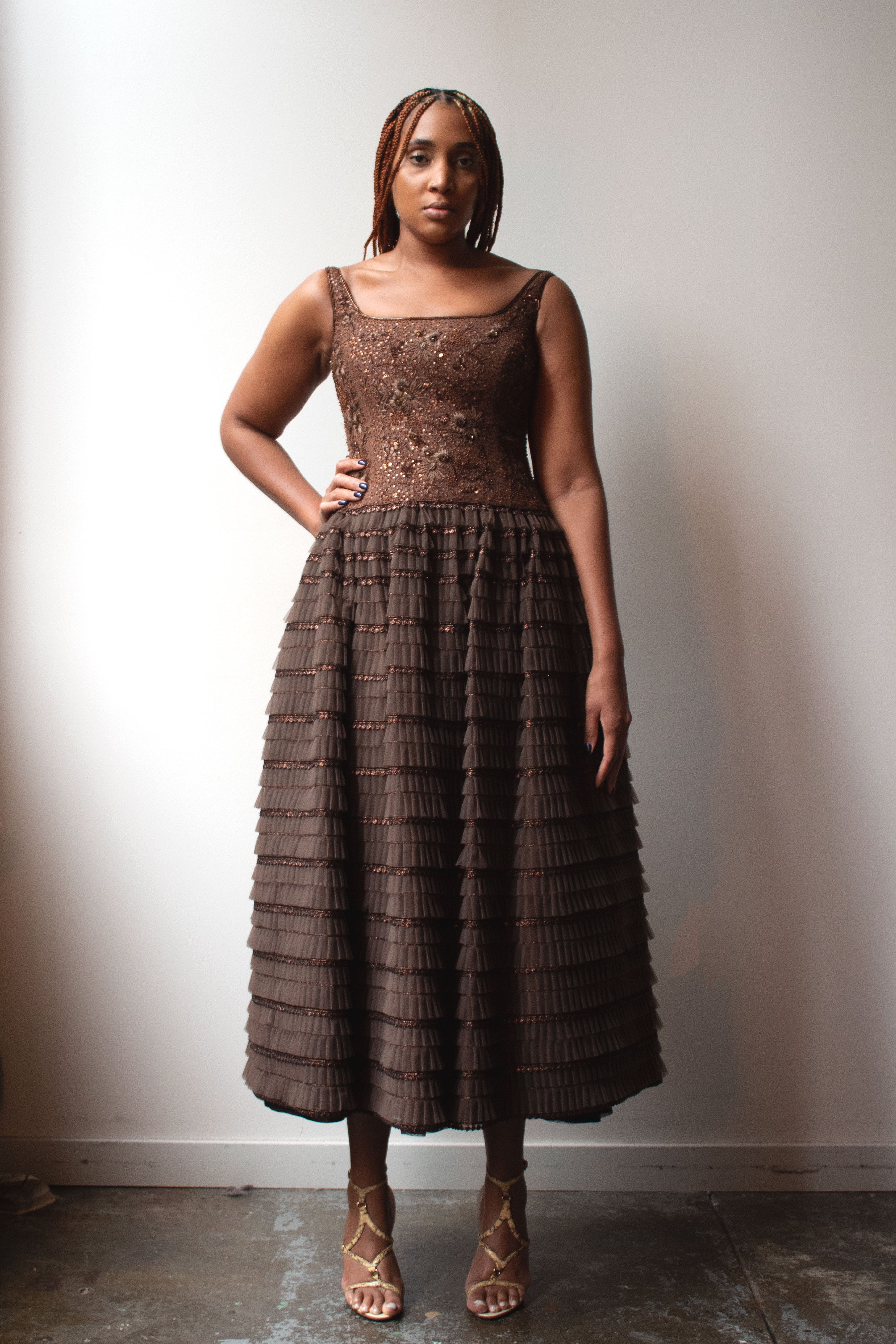 Escada Couture brown beaded gown