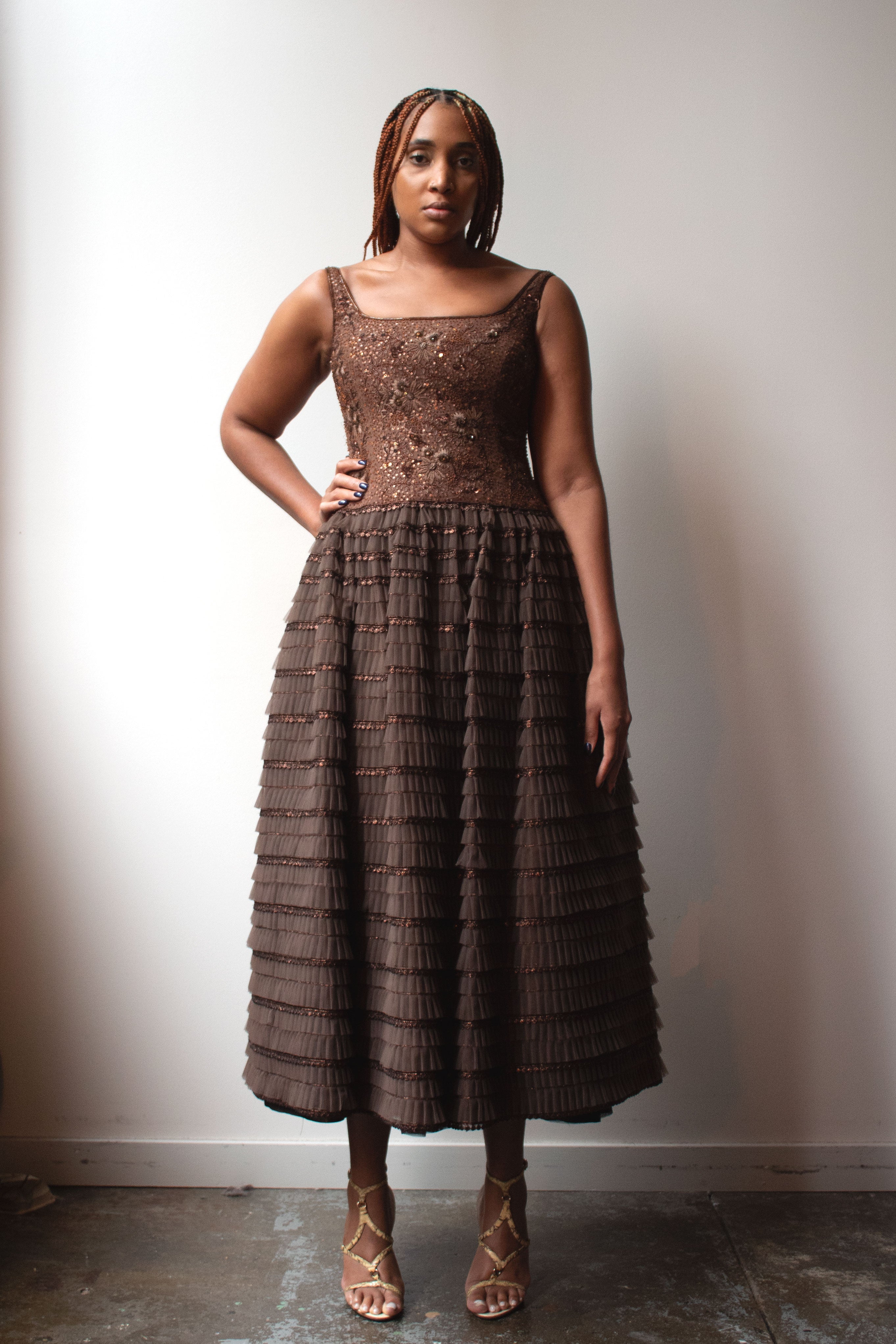 Escada Couture brown beaded gown Moore Vintage Archive Escada Couture brown beaded gown Moore Vintage Archive