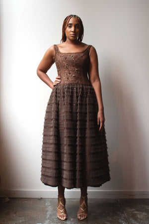 Escada Couture brown beaded gown Moore Vintage Archive Escada Couture brown beaded gown Moore Vintage Archive