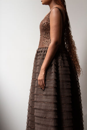 Escada Couture brown beaded gown Moore Vintage Archive Escada Couture brown beaded gown Moore Vintage Archive