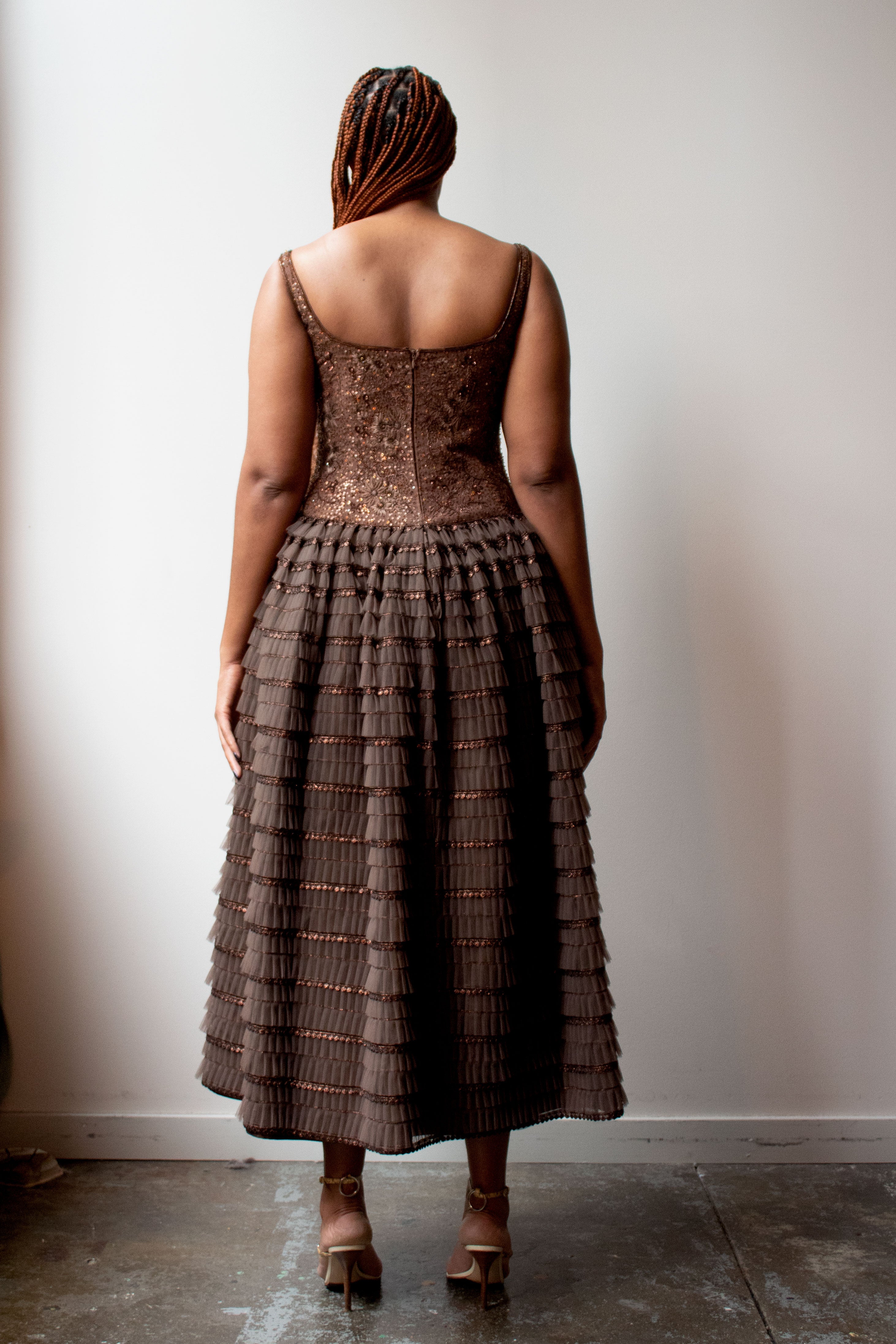 Escada Couture brown beaded gown Moore Vintage Archive Escada Couture brown beaded gown Moore Vintage Archive